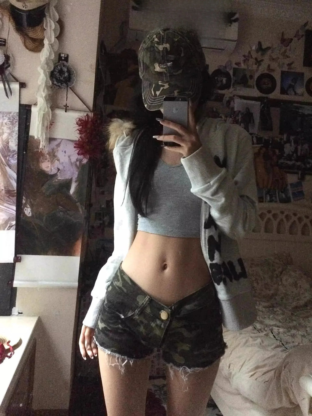 American Style Spicy Girl Camouflage Frayed Low Waist Denim Super Short Pants Women Slimming Butt Enhancing Straight Leg Hot ...