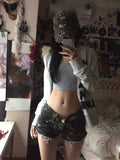 American Style Spicy Girl Camouflage Frayed Low Waist Denim Super Short Pants Women Slimming Butt Enhancing Straight Leg Hot ...