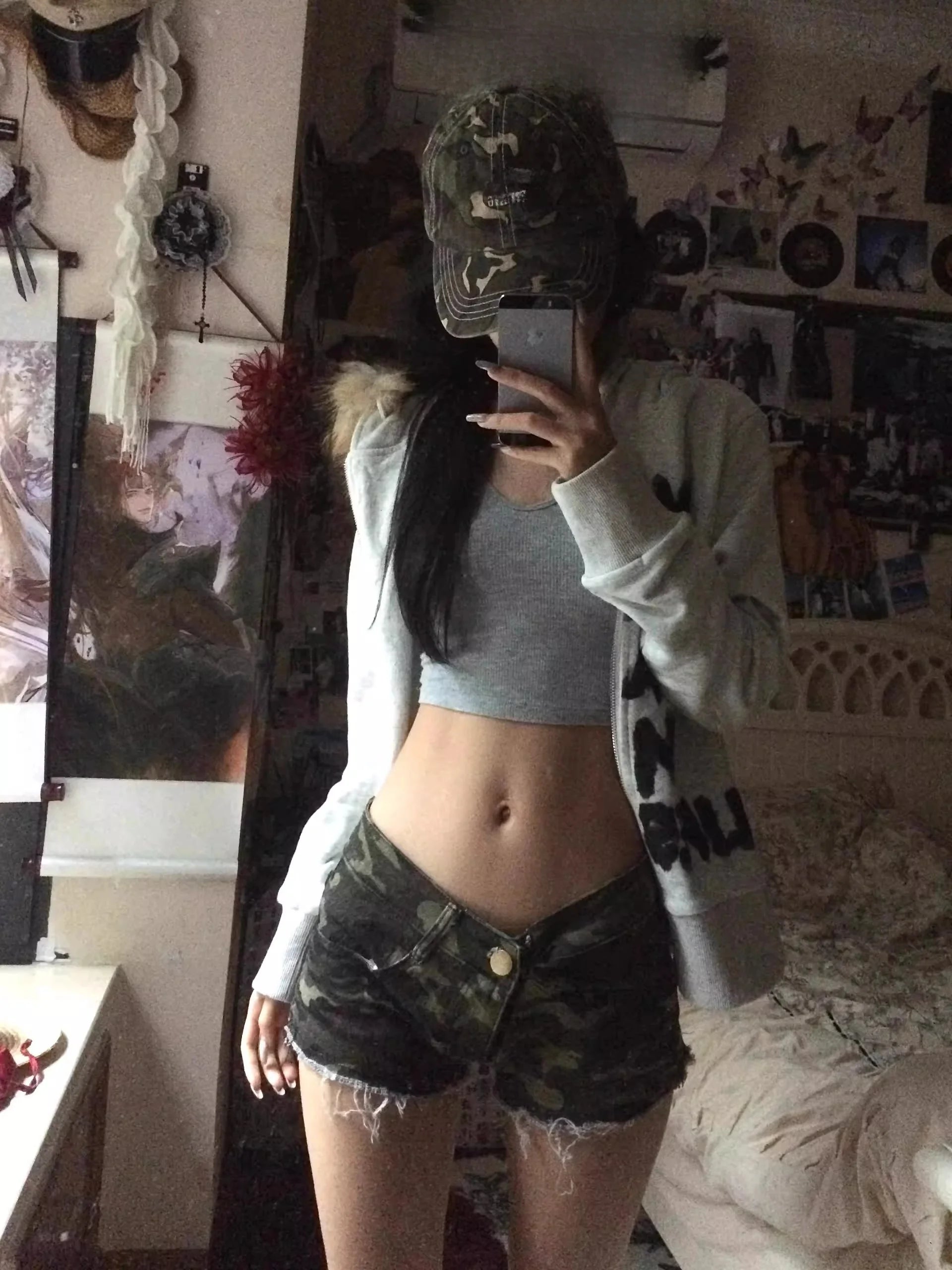 American Style Spicy Girl Camouflage Frayed Low Waist Denim Super Short Pants Women Slimming Butt Enhancing Straight Leg Hot ...
