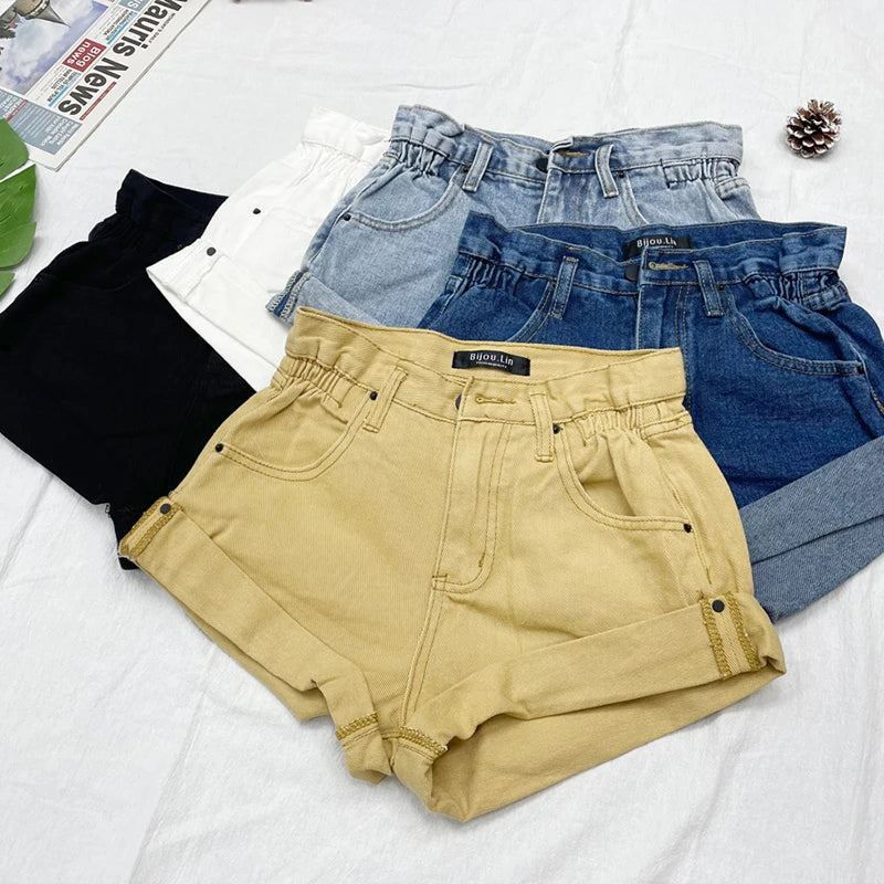 High Waist Wide Leg Short Jeans Women's plus Size Shorts  A-Line Loose Fit Hot Pants Summer Cool Feeling Jeans Shorts