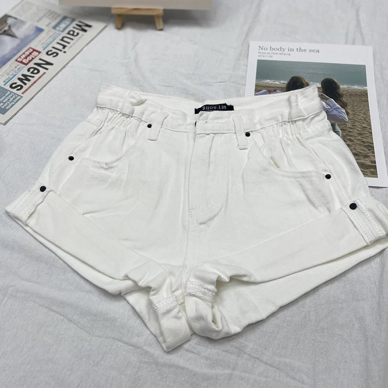 High Waist Wide Leg Short Jeans Women's plus Size Shorts  A-Line Loose Fit Hot Pants Summer Cool Feeling Jeans Shorts
