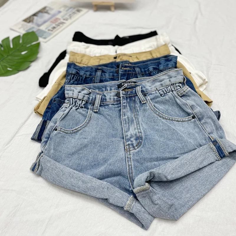 High Waist Wide Leg Short Jeans Women's plus Size Shorts  A-Line Loose Fit Hot Pants Summer Cool Feeling Jeans Shorts
