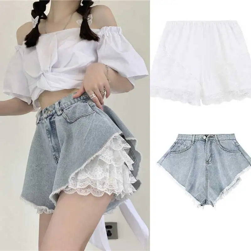 High Waist Wide Leg Short Jeans Women's Summer New Style Spicy Girl Loose Fit A-Line Pants plus Size Fashionable Design