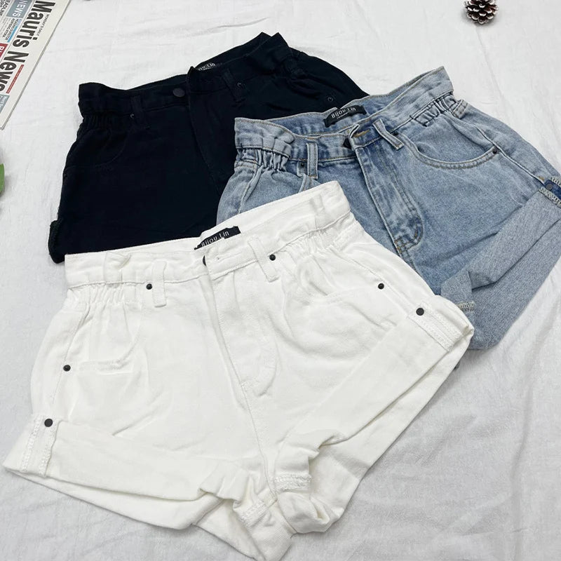 High Waist Wide Leg Short Jeans Women's plus Size Shorts  A-Line Loose Fit Hot Pants Summer Cool Feeling Jeans Shorts