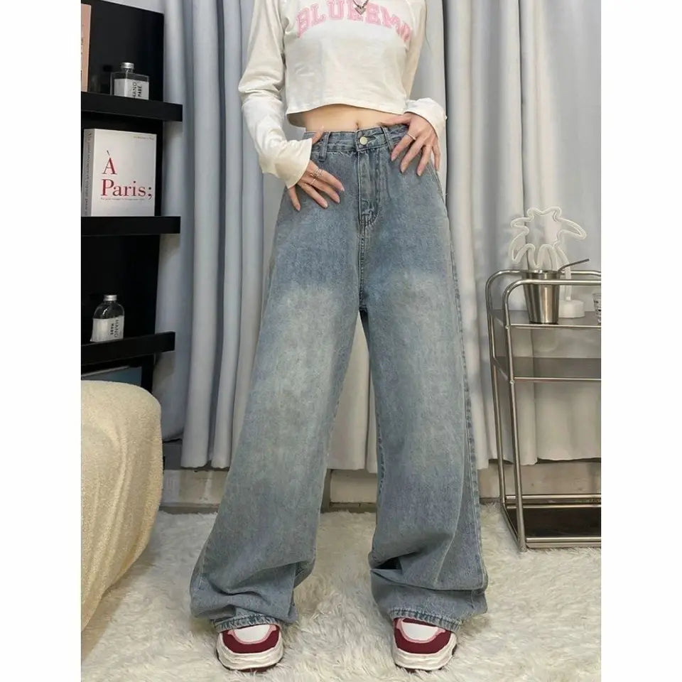 Jeans Harajuku Sanrios Y2K Hello Kittys Trend Anime Kawai Kt Wide Leg Pants Loose for Women Trouser Street Student Casual Fashio