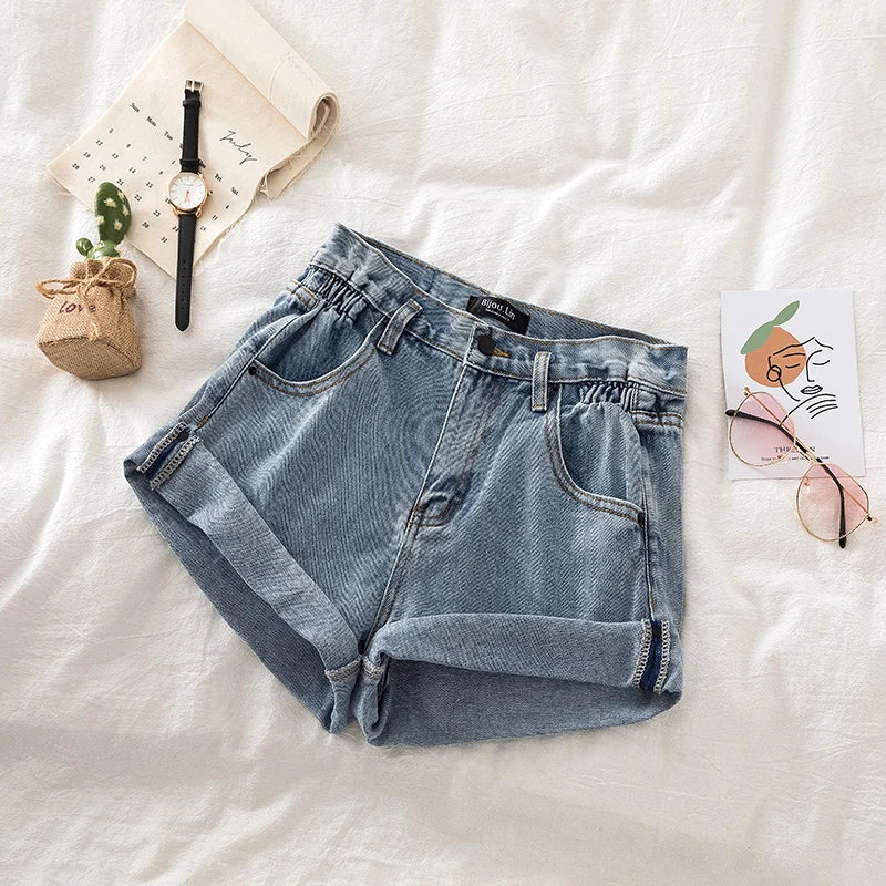 High Waist Wide Leg Short Jeans Women's plus Size Shorts  A-Line Loose Fit Hot Pants Summer Cool Feeling Jeans Shorts