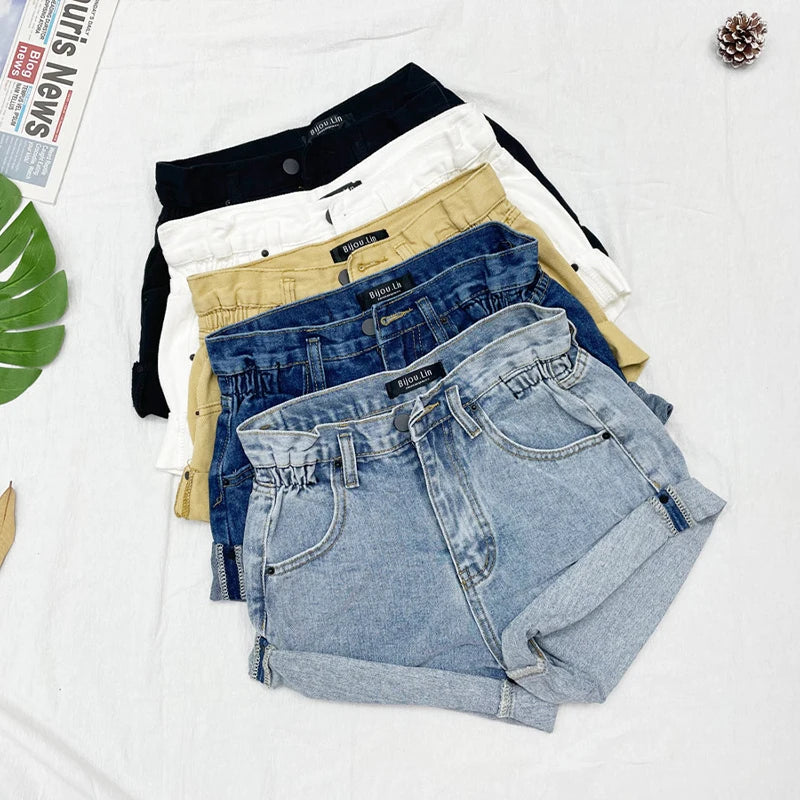 High Waist Wide Leg Short Jeans Women's plus Size Shorts  A-Line Loose Fit Hot Pants Summer Cool Feeling Jeans Shorts