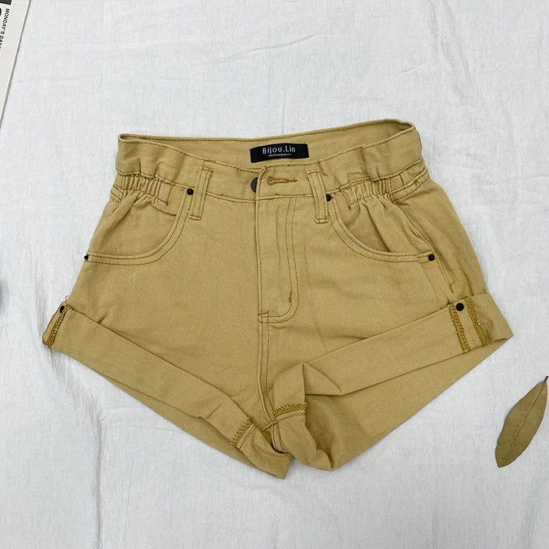 High Waist Wide Leg Short Jeans Women's plus Size Shorts  A-Line Loose Fit Hot Pants Summer Cool Feeling Jeans Shorts