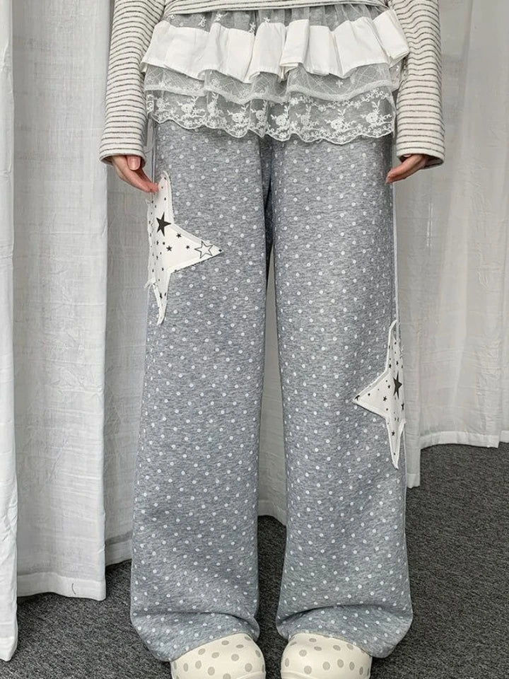 Y2k Aesthetics Preppy Style Straight Pants Polka Dot Star Patchwork Casual Pantalones Mujer Punk Harajuku Loose Women's Clothing