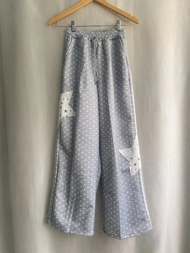 Y2k Aesthetics Preppy Style Straight Pants Polka Dot Star Patchwork Casual Pantalones Mujer Punk Harajuku Loose Women's Clothing